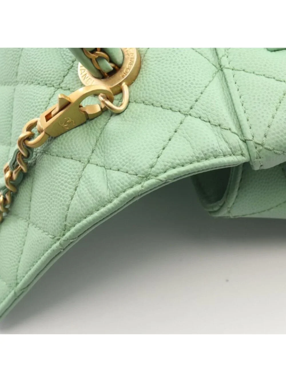 Chanel Handbag Coco Handle Flap Quilted 2-Way Mint Green Caviar Leather Chain